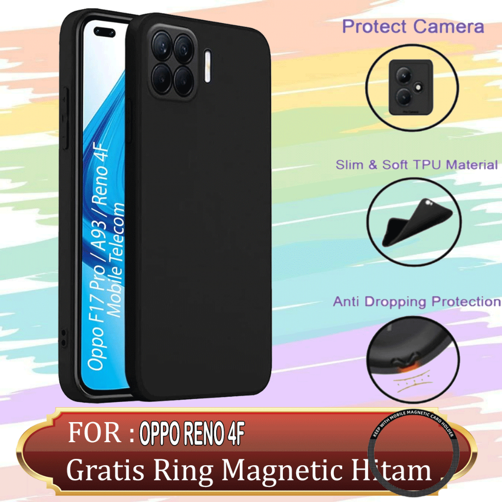 Casing OPPO Reno 4F Softcase Black Matte Premium Ultra Slim Case Bonus Ring Magnetic