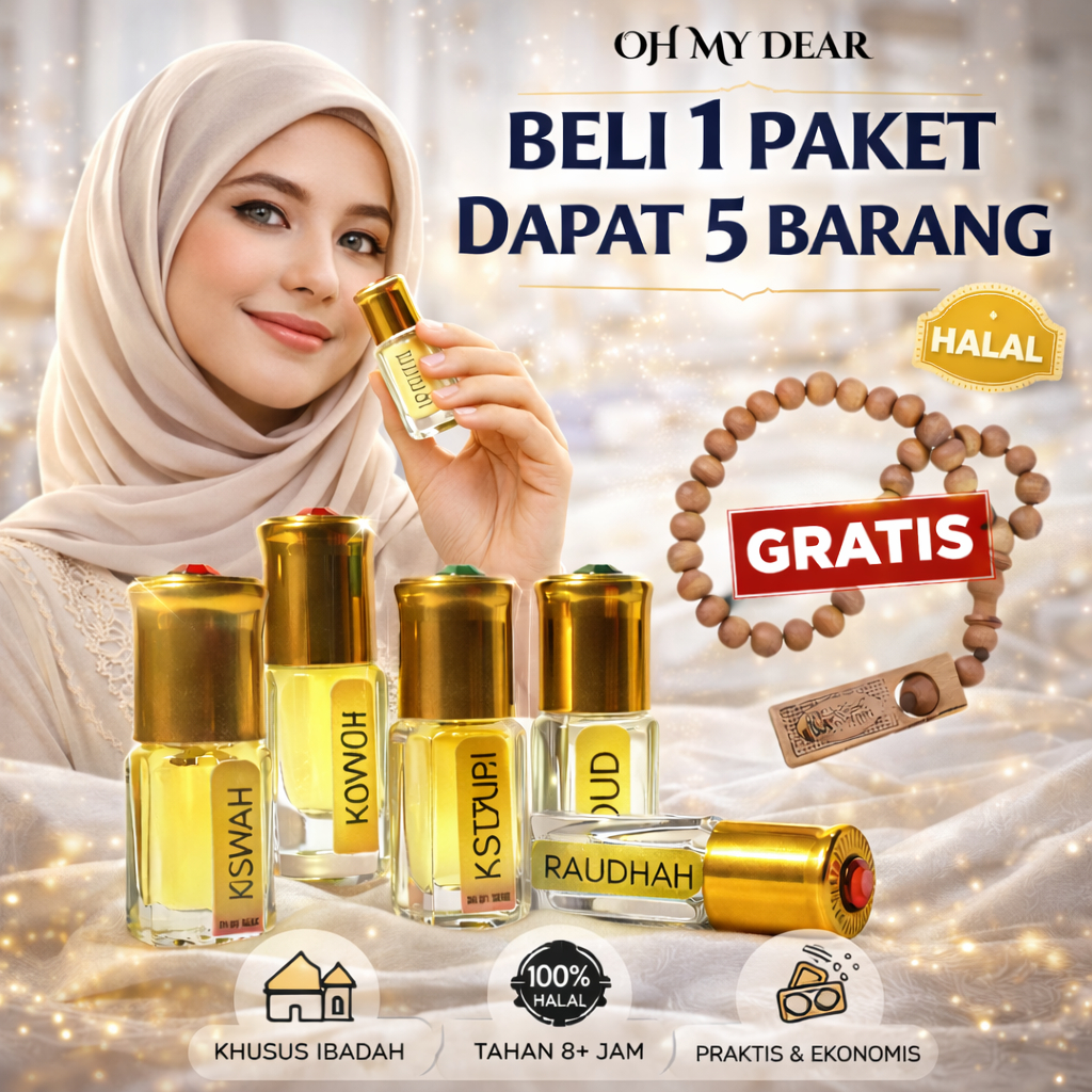 Paket 4 Botol Parfum Sholat Gratis Tasbih, Minyak Kasturi, Raudhah, Kiswah, Ameer Oud, Aroma Mix Mak