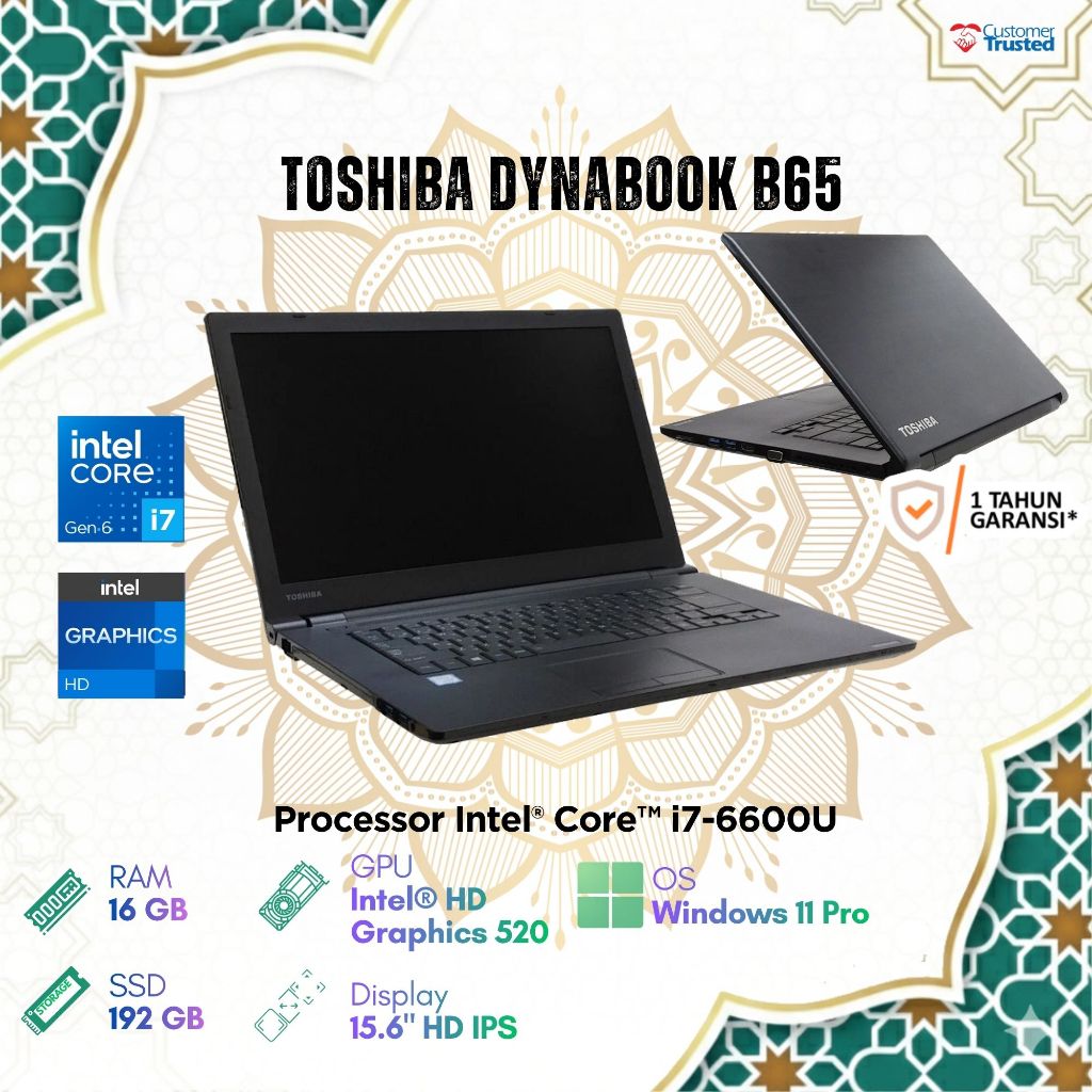 Laptop Toshiba Dynabook B65 Intel Core i7 - 6600U Ram 16GB SSD 256GB Original Second Garansi