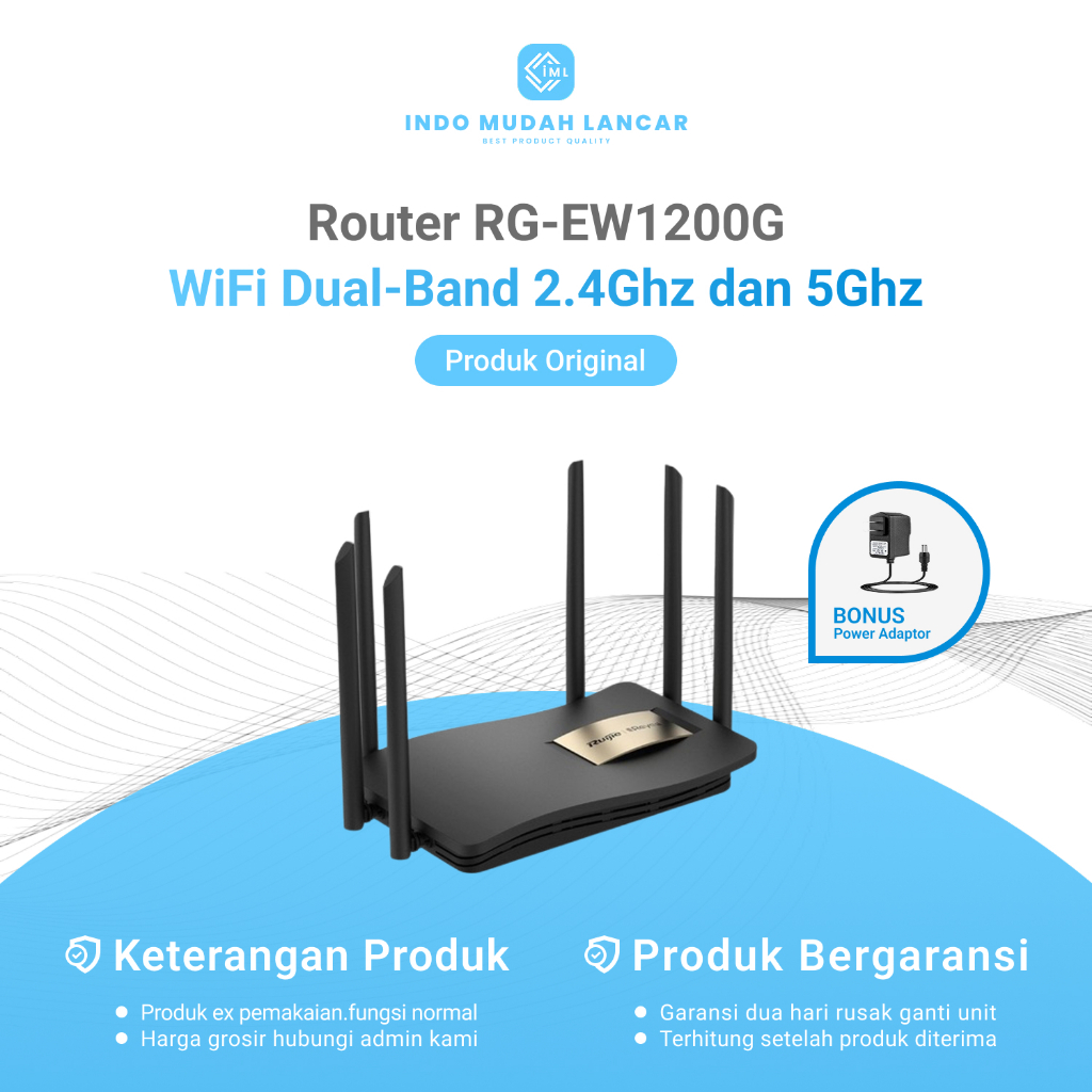 Router Ruijie Reyee RG-EW1200G Dual-Band 2.4Ghz dan 5Ghz 6 Antena Bekas Original Bonus Adaptor