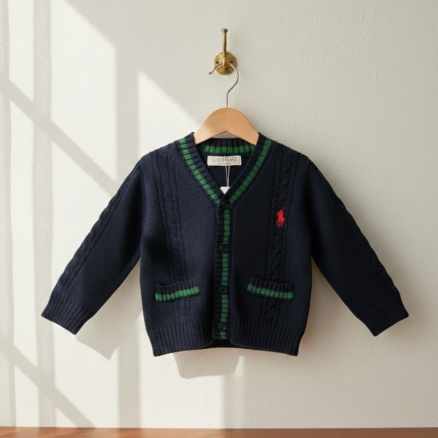 Cardigan Rajut Anak Laki-Laki Navy Premium – Sweater Bayi Kancing Depan Bordir Exclusive