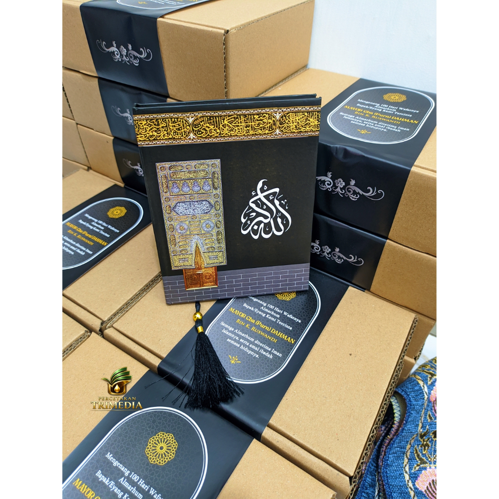 Buku yasin dan tahlul hardcover custom desain / paket buku yasin dan sajadah kemas box free tasbih /