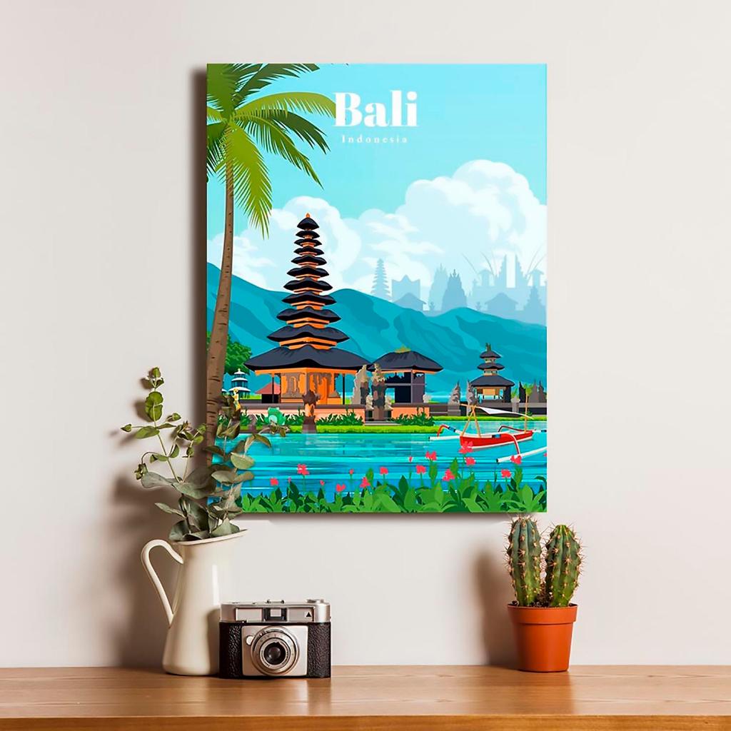 Poster Bali Hiasan Dinding Bingkai Kayu Vintage Dekorasi Pajangan Rumah