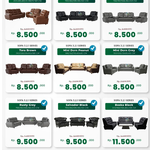 HOMELIVING - SOFA 321 PROMO - SOFA DACRON MURAH - SOFA READY STOK - SOFA KULIT PROMO