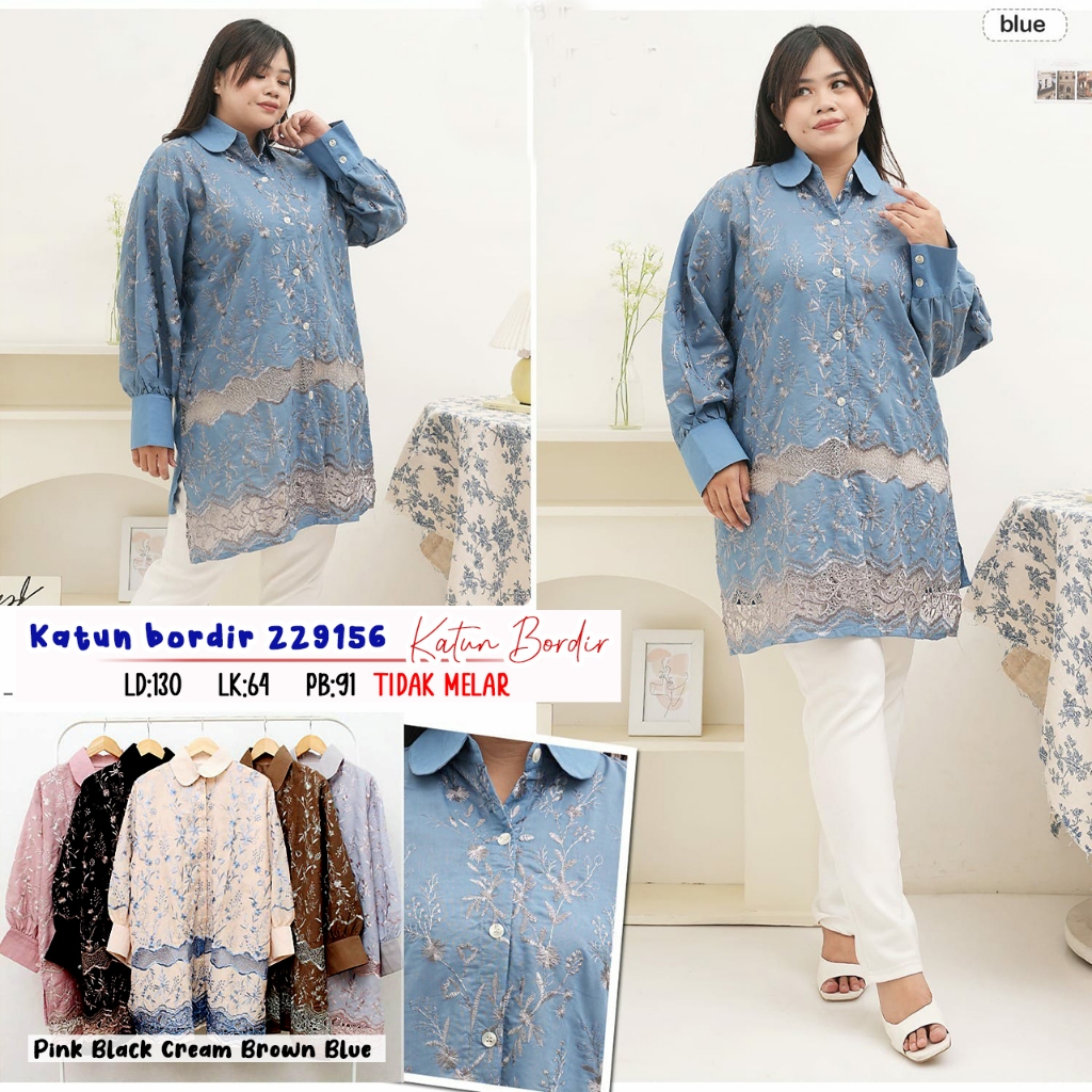 BIGSIZE JUMBO - KATUN BORDIR TUNIK 229156 LEBARAN IDUL FITRI KEREN KEKINIAN LD 130