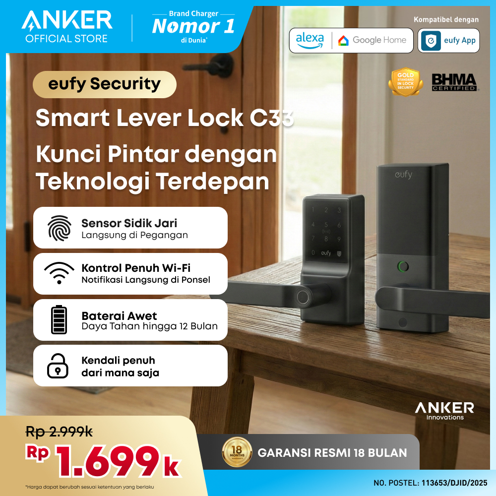 Eufy Smart Lock C33, Keypad Door Lock with Handle, Fingerprint Door Knob, Keyless Entry Door Lock fo