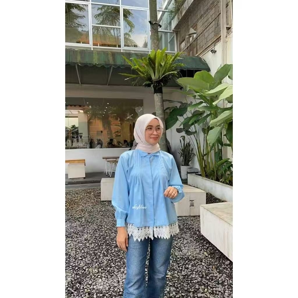 Jemaat Blouse Brokat Katun/Kemeja Blouse Wanita Mix Brokat Modern Baju Atasan Panjang