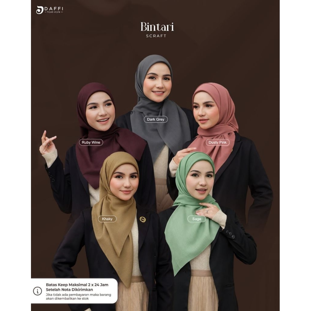 Jilbab Daffi Polos Segi Empat Bintari Scarf Ori Model Terbaru