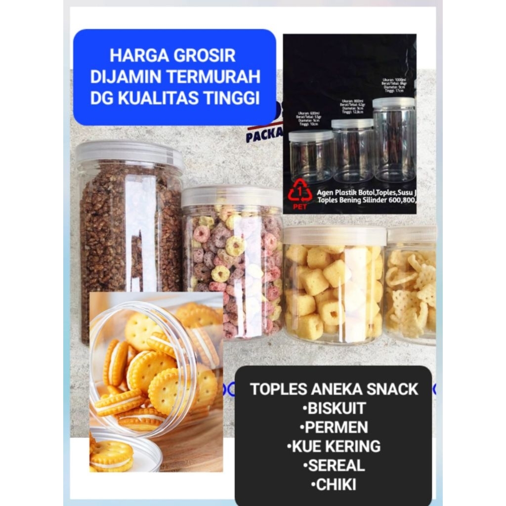 Toples Wadah Aneka Snack Silinder Bening Transparan | Lodong Wadah tempat snack krupuk | Jar Wadah P