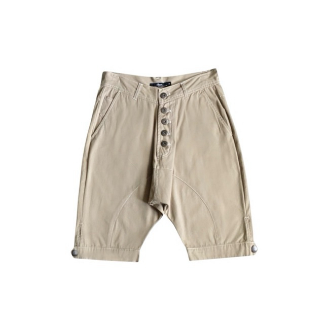 Beno japanese drop crotch button fly shorts tan relaxed curve fit short pants celana pendek