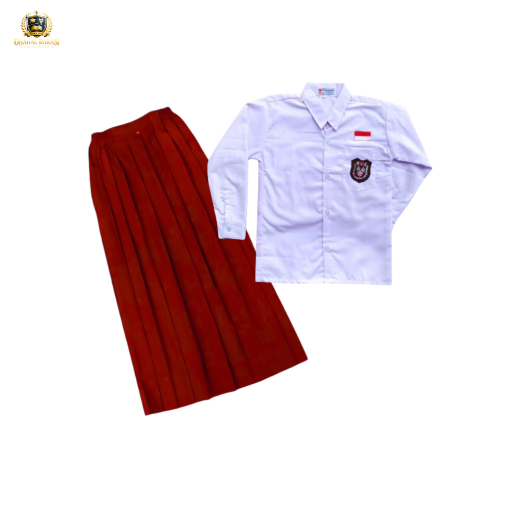 Setelan SD Anak Perempuan Seragam Sekolah SD Panjang Cewek - Baju Putih SD Panjang Rok Panjang Merah