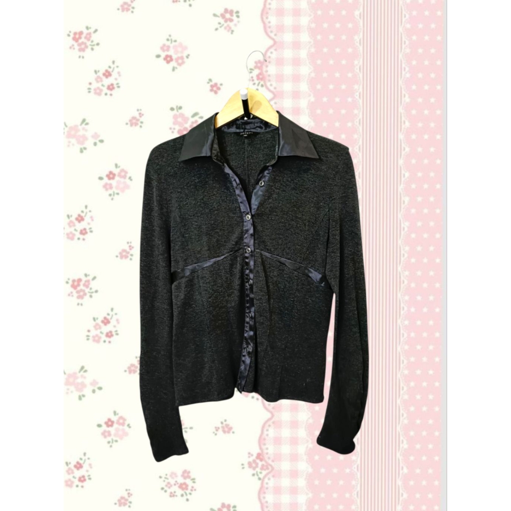 Longsleeve Dark Grey Fitbody Knit Shirt 2000's Style Joinus