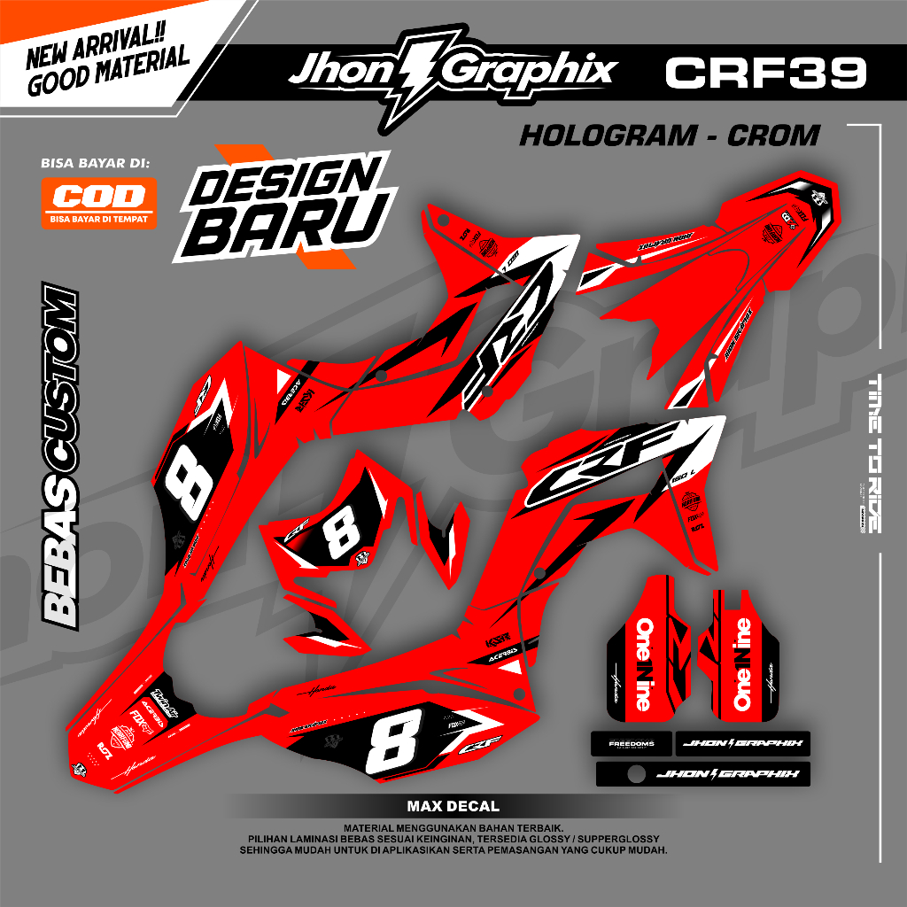 DECAL HONDA CRF 150L MERAH HITAM HOLOGRAM / STIKER KLX GORDONS WR155 CUSTOM CRF39