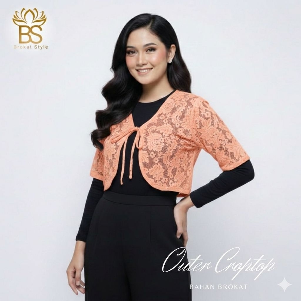 Outer crop brokat lengan panjang, Outer crop, Lace crop brokat premium