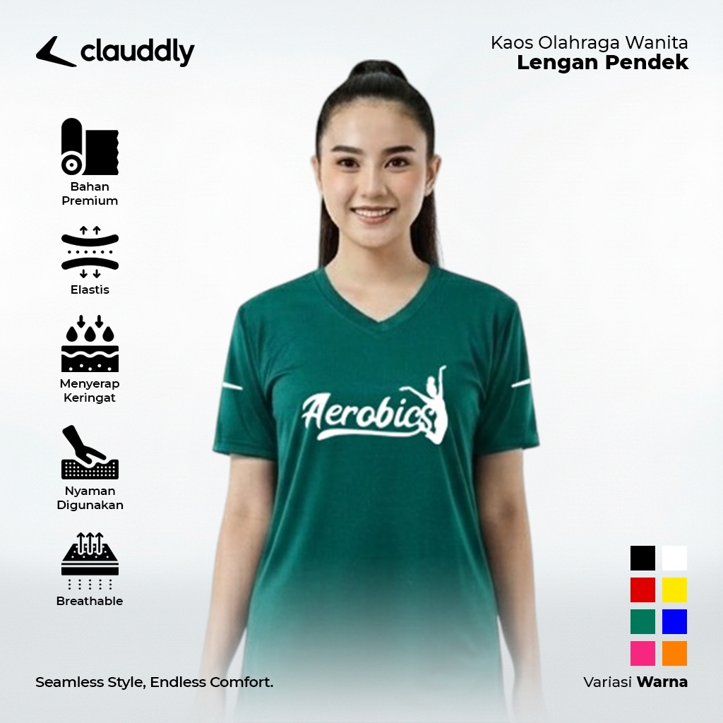 Kaos Olahraga Wanita Warna Hijau Botol Pendek Kaos Aerobics Running Senam Fitness Lari Big Size Jumb