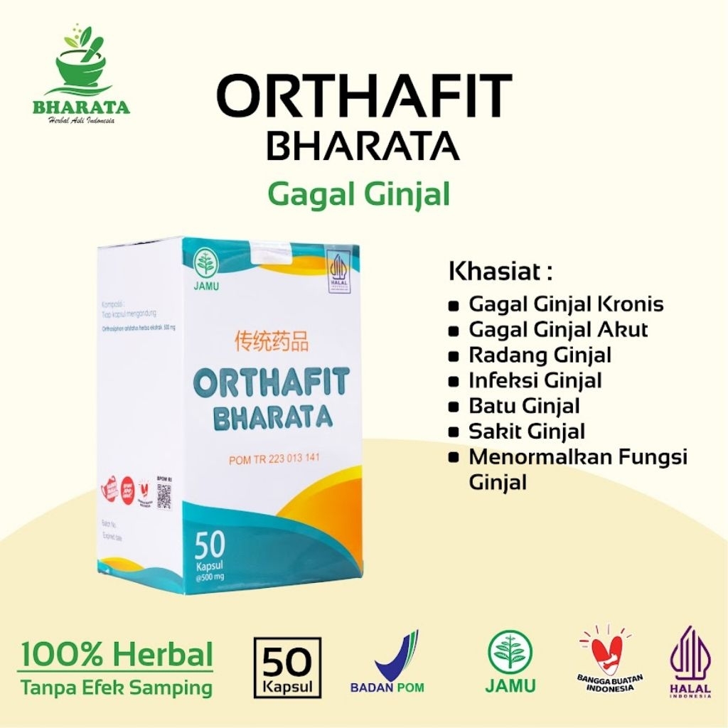 Obat Ginjal Ampuh ORTHAFIT BHARATA ORIGINAL Herbal Gagal Ginjal ISK Batu  Ginjal Prostat 50  Kapsul