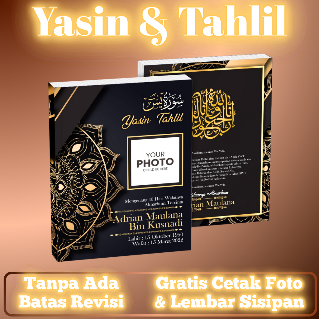 Yasin dan Tahlil Lengkap 40 Hari 100 1000 Hari Free Cetak Foto Almarhum Softcover Atisha