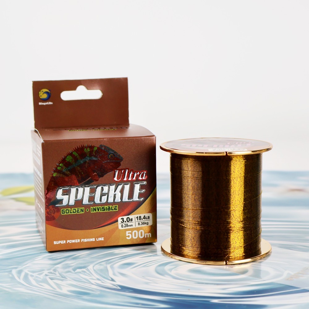 Bingolife Senar Pancing 500m Speckle Emas Nilon Kuat Tahan Aus Lembut