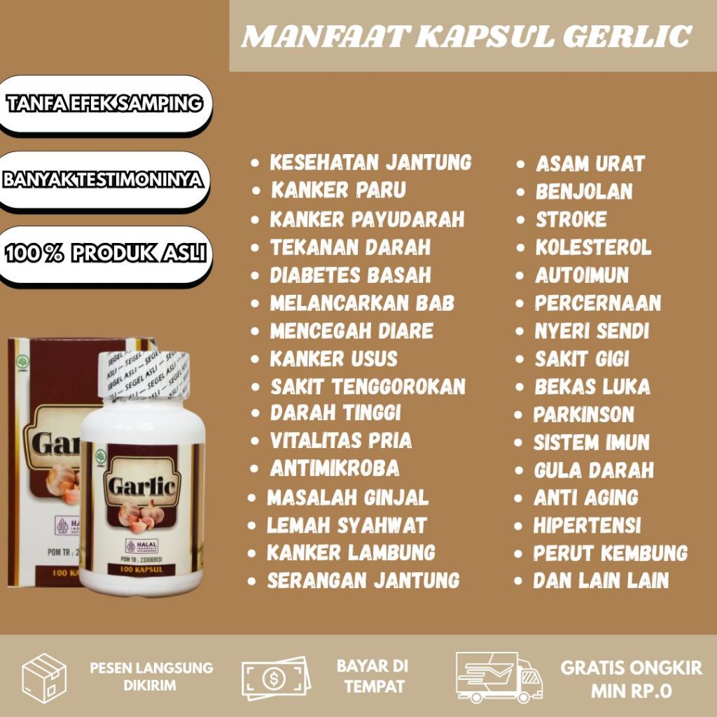 KAPSUL GARLIC Obat Gula Darah Tinggi Hipertensi Sakit Gigi Stroke Kanker Tumor Kista Diabetes