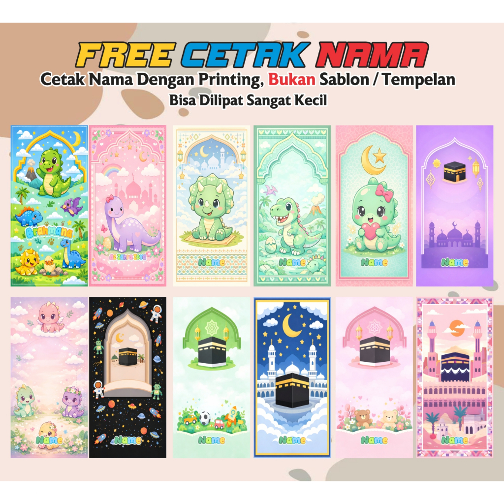 Sajadah Anak Laki Perempuan Custom Cetak Nama - Souvenir Sejadah Karakter Kado Ultah - Khitanan Aqiq
