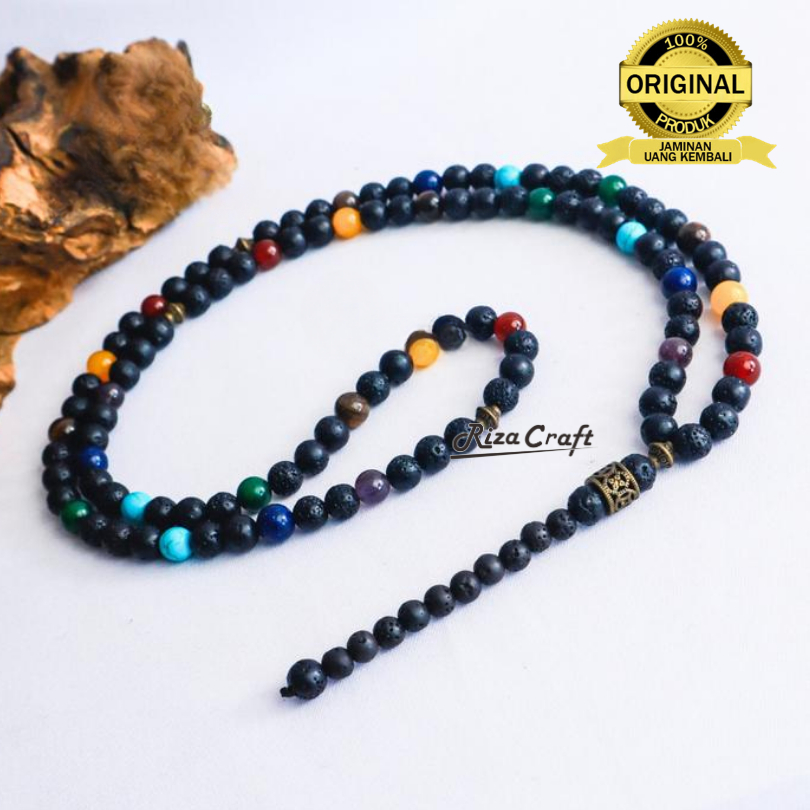 Tasbih Estetik Batu Alam Lava 7 Cakra Chakra Natural Islam Budha 99 108 Butir ASLI Original