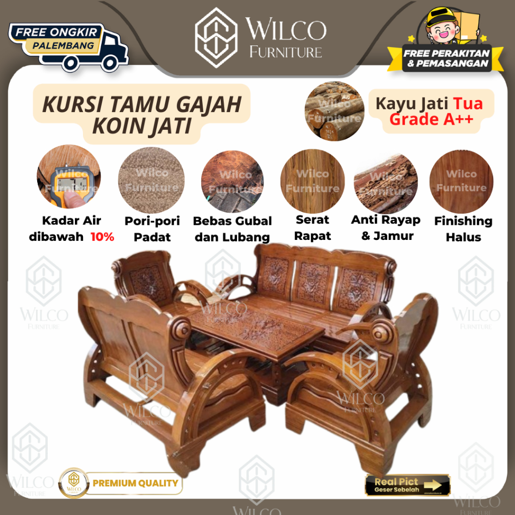 Kursi Tamu Gajah Koin Jati 3211 | Sofa Tamu Jati 3211 Minimalis