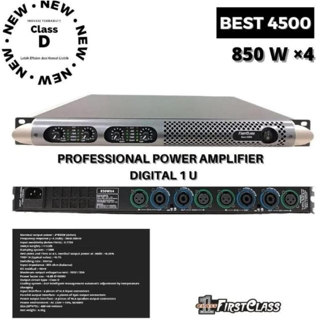 POWER 4 CHANNEL FIRSTCLASS BEST4500 Amplifier 4x850W Class D 4 Ohm 4500W
