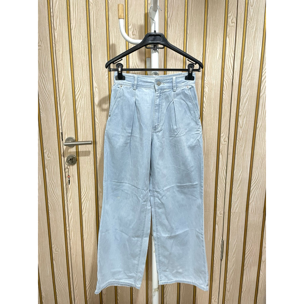 PL Gu - Celana Kulot Size S Oro Pants Soft Jeans Cewek Warna Light Blue