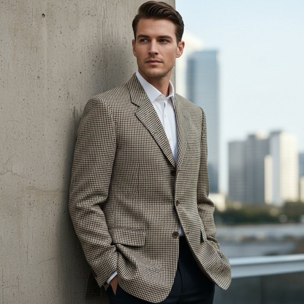 Baju Jas YSL Yves Saint Laurent Vintage Checkered Pattern Blazer Pria Mewah Kerja Kantor