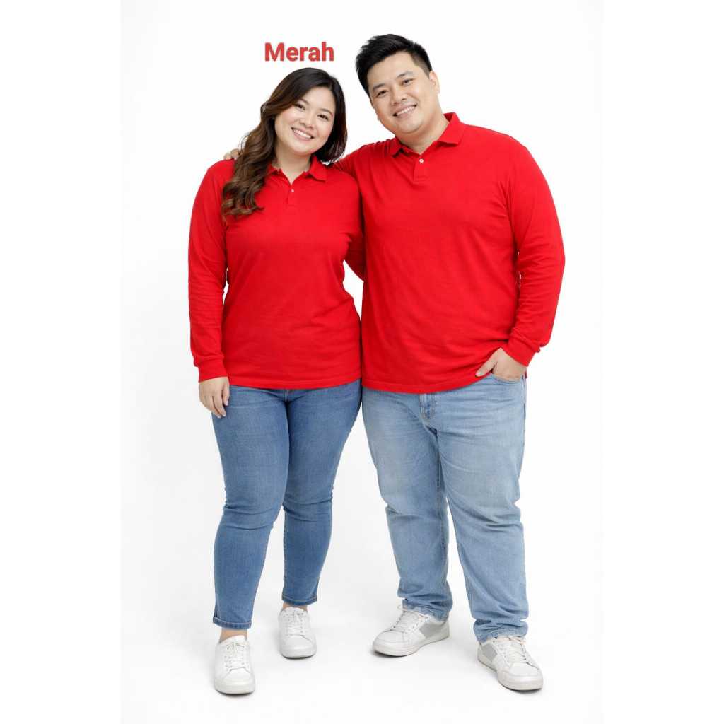 ( COD ) kaos kerah lengan panjang FO jumbo WARNA MERAH CABE  / kaos kerah bigsize lengan panjang / K