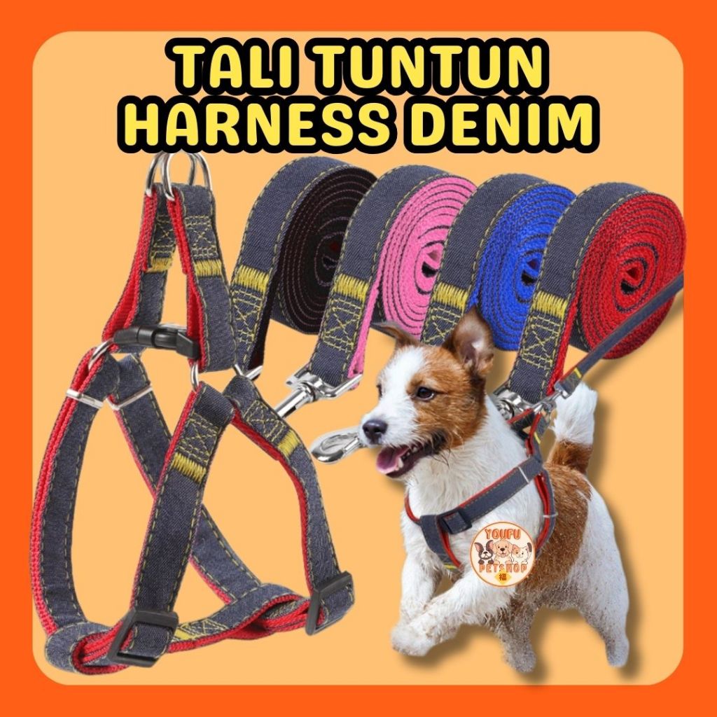 Tali Tuntun Anjing Kucing Denim Murah Harness Anjing Kuat