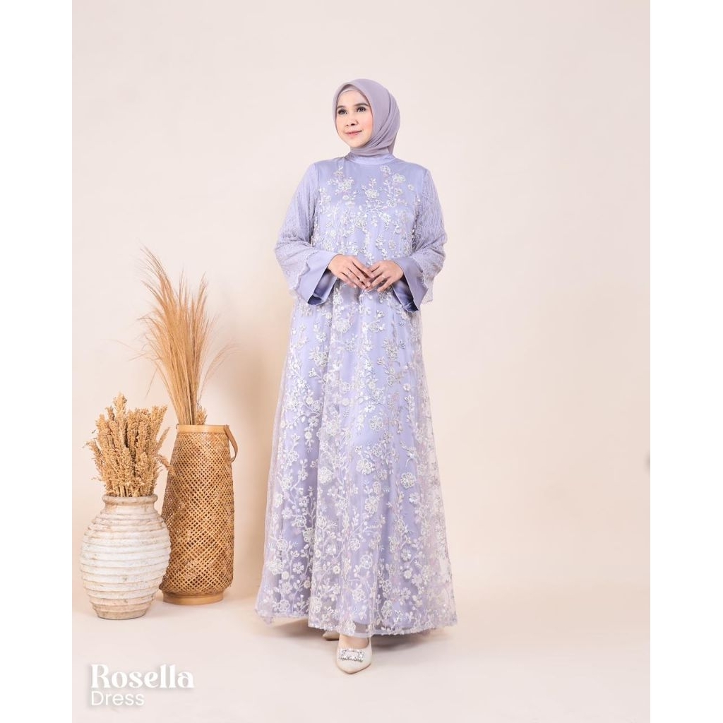 ROSELLA DRESS / GAMIS MEWAH / DRESS LEBARAN ORI BY MAREVI (HANYA SIZE STANDAR)