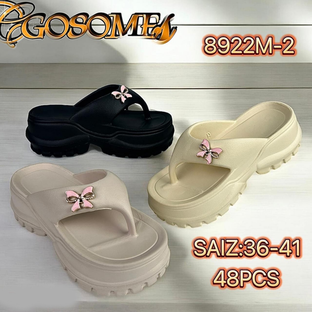 8922 M-2 / REAL PIC Sandal Japit Karet Jelly Eva Wanita Wedges Manik Pita Simple Elegan Nyaman Empuk