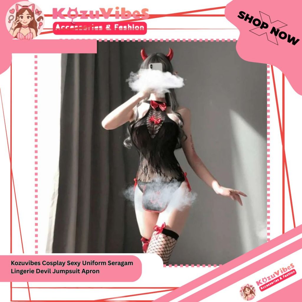 Kozuvibes Cosplay Sexy Uniform Seragam Lingerie Devil Jumpsuit Apron