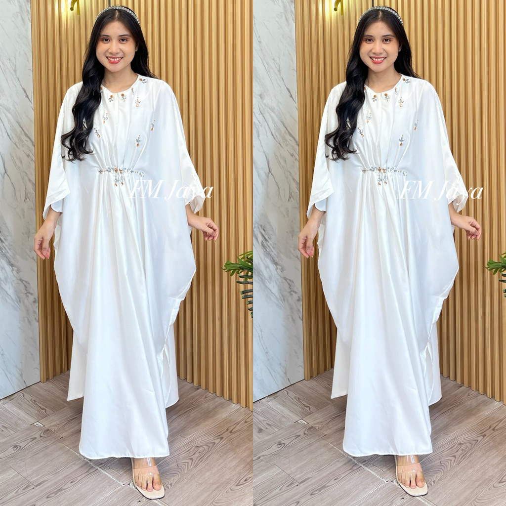 GAMIS KAFTAN WANITA 4999 || GAMIS LEBARAN WANITA FASHION || GAMIS KAFTAN PUTIH || GAMIS WANITA PREMI