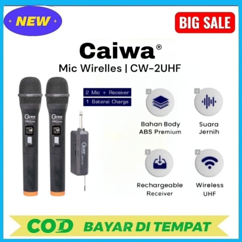 PROMO CAIWA MIC WIRELESS CAIWA CW-UHF MIC BLUETOOTH UNIVERSAL 2 MIC ORIGINAL
