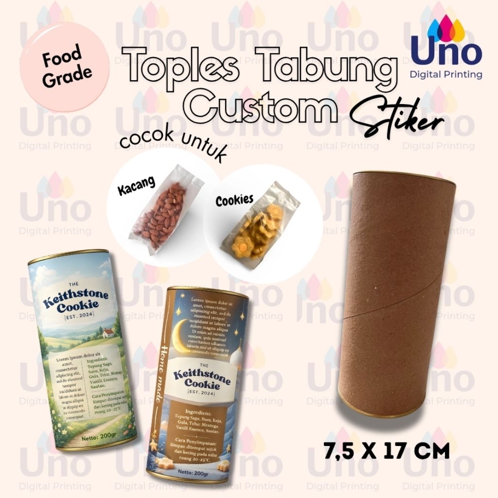 Toples Tabung Custom Stiker - Composite Can/ Jar/ Toples Cookies/ Coffee Jar / Packaging Custom /