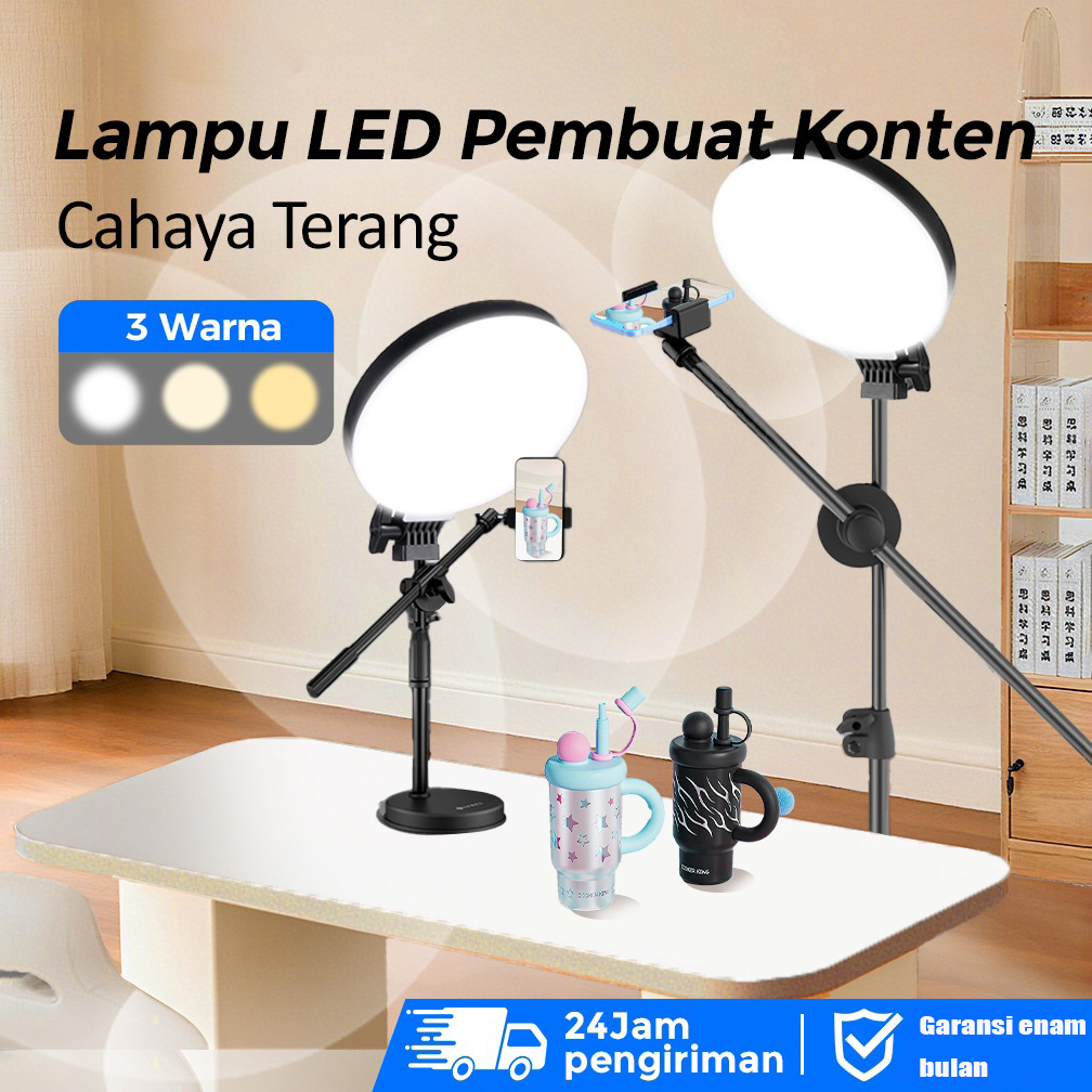 Lighting Konten Kreator 16CM Lampu +2.1M Tripod Ring Light Rotasi 360° Led  Live Portabel Kaki lampu