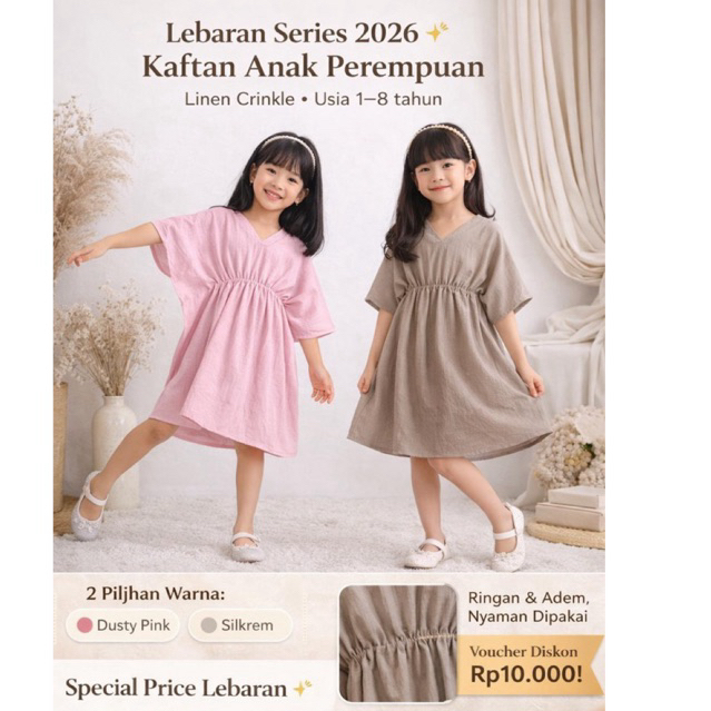 Raya Kaftan Tunik - Atasan baju lebaran anak perempuan 1-8 tahun