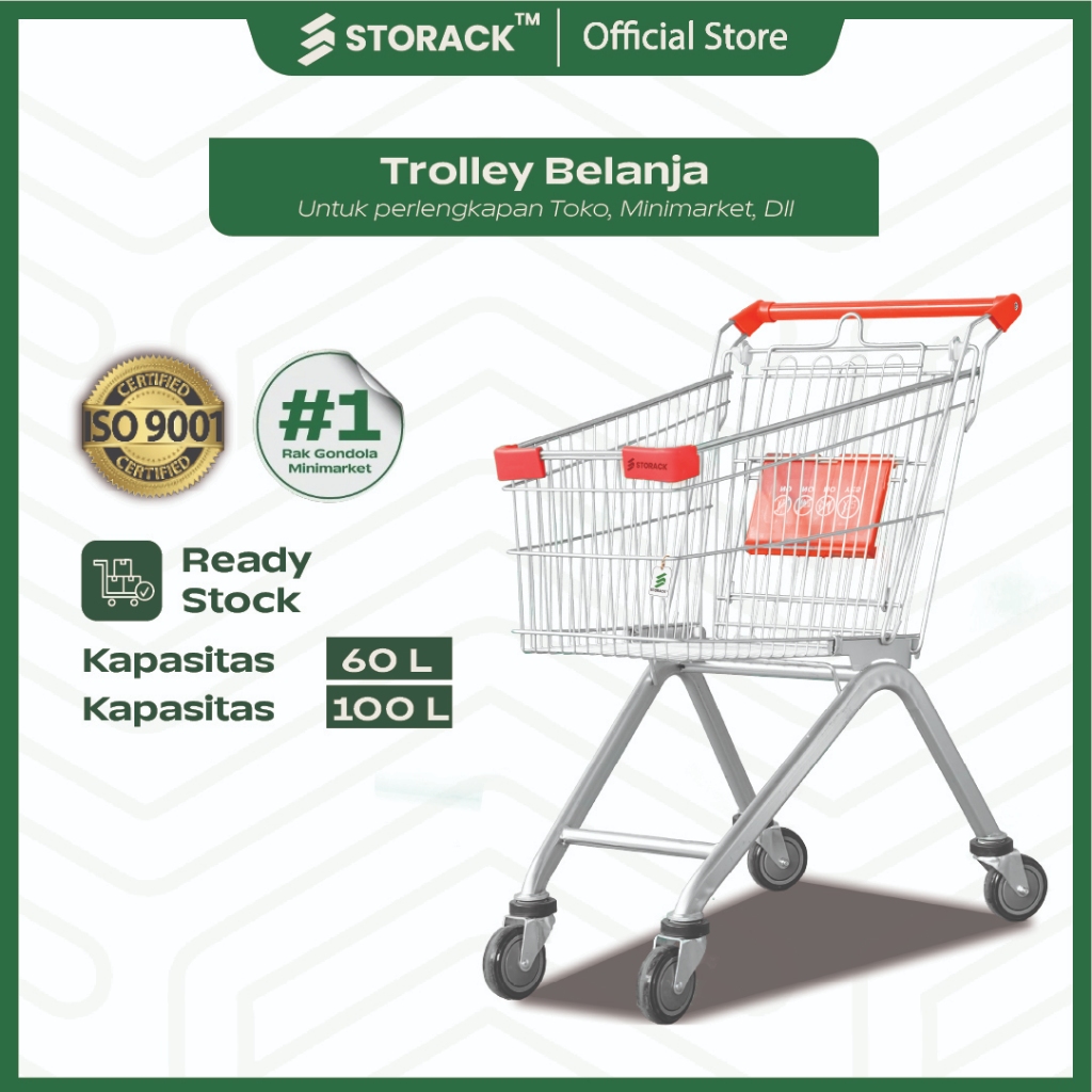 STORACK™ Trolley Besi Supermarket Troli Belanja Shopping 60 100 Liter