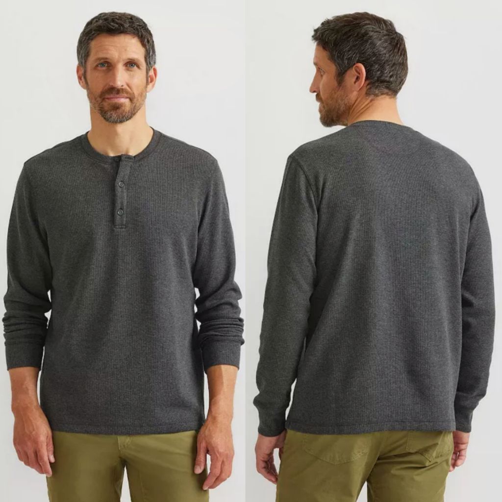 EDD*E B*UER Men’s Longsleeve Waffle Thermal Henley Shirt / T-shirt thermal henley pria original bran