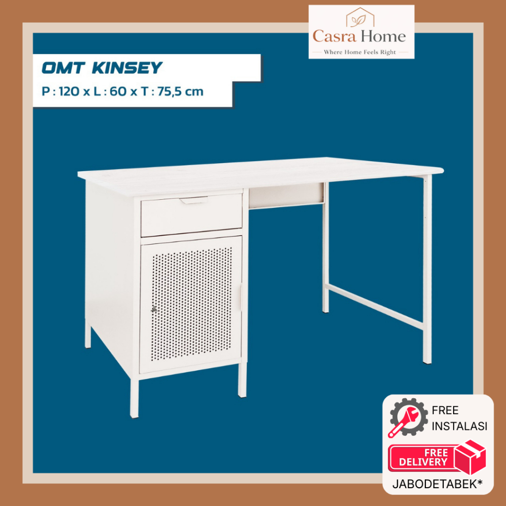 Meja Kerja Kantor - Olymsteel OMT Kinsey - Putih - Cokelat - Meja Besi Kantor - Meja Belajar Laci Be