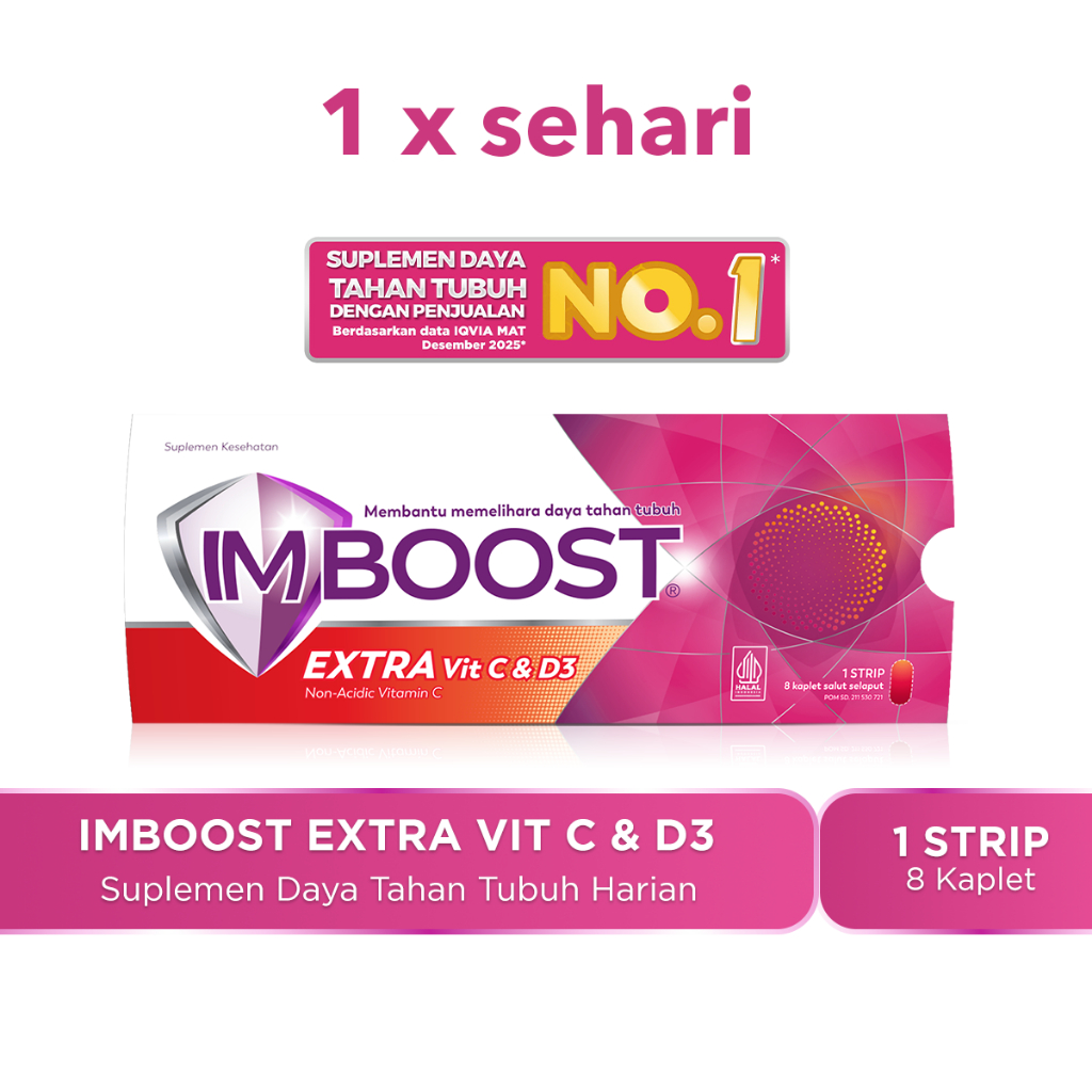 Imboost Extra Vit C & D3 Suplemen Tablet Daya Tahan Tubuh Non-Acidic Vitamin C isi  1 Strip @8 Kaple