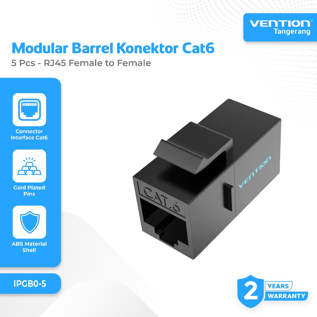 Vention 5 Pcs Modular Cat6 Cat5e Barel RJ45 Ethernet Extender Keystone Jack Coupler - IPGB0-5