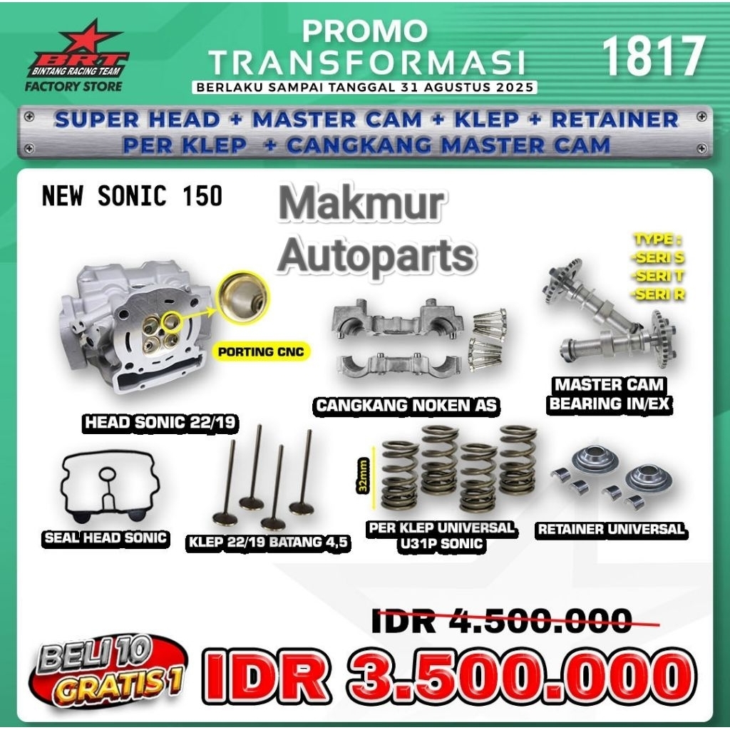 Promo Transformasi BRT 1817 Super Head Sonic 150 New (BINTANG RACING TEAM BRT0
