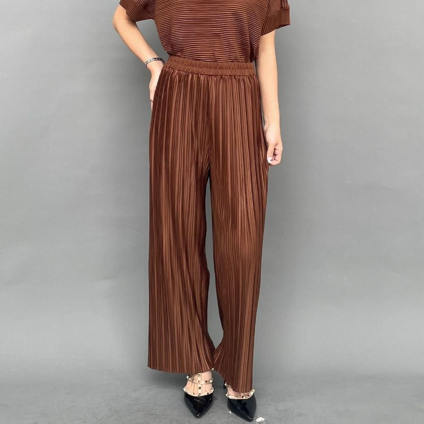Magnolia Collection Celana Kulot Plisket Wanita Coklat Tua