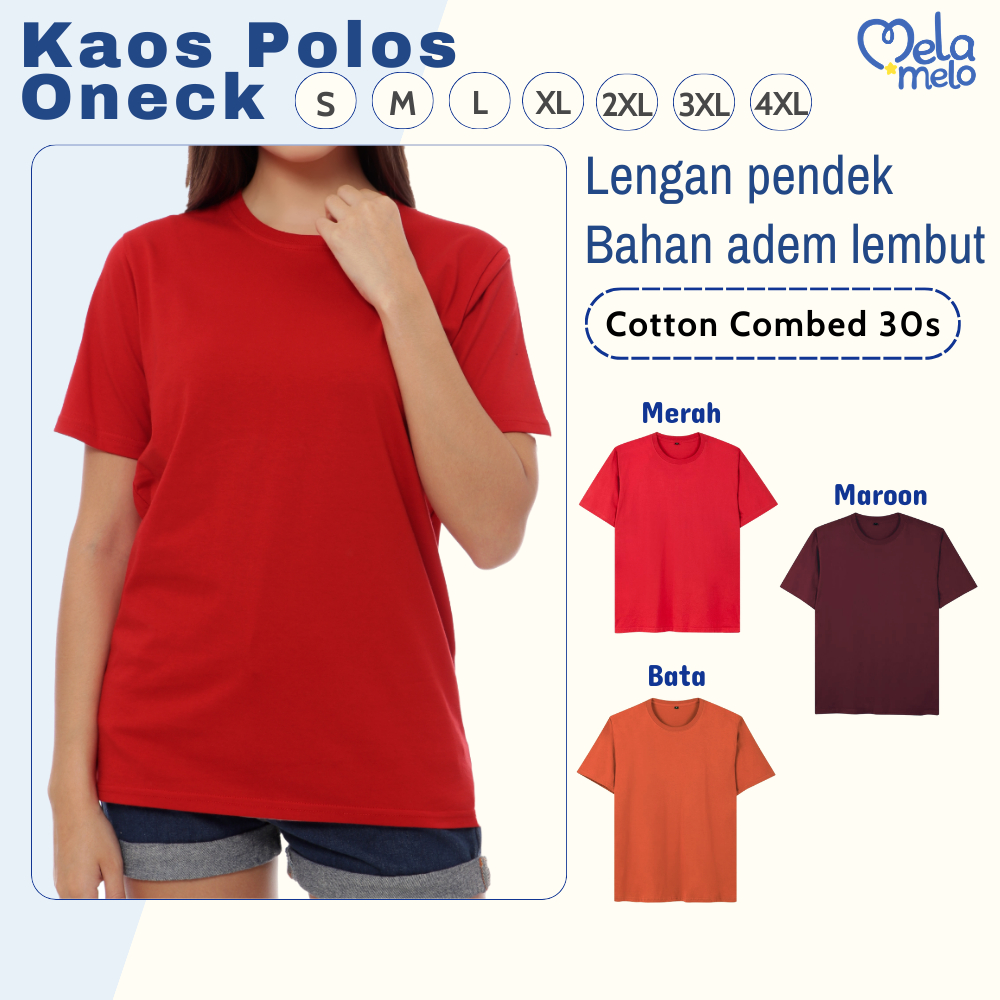 Kaos Polos Katun Wanita Cotton Combed 30s Warna Merah Cerah Cabe Merah Maroon Marun Maron Warna Bata