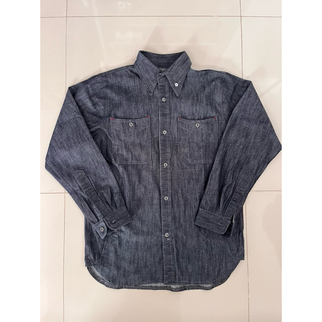 The Worker Shield 13oz HOV 001 Indigo Dobby Stripe Heavy CPO Overshirt