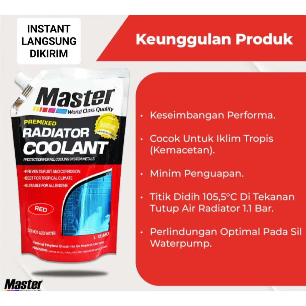 Master Radiator Coolant Refil 1 Quart (pouch) Air Radiator Motor dan Mobil