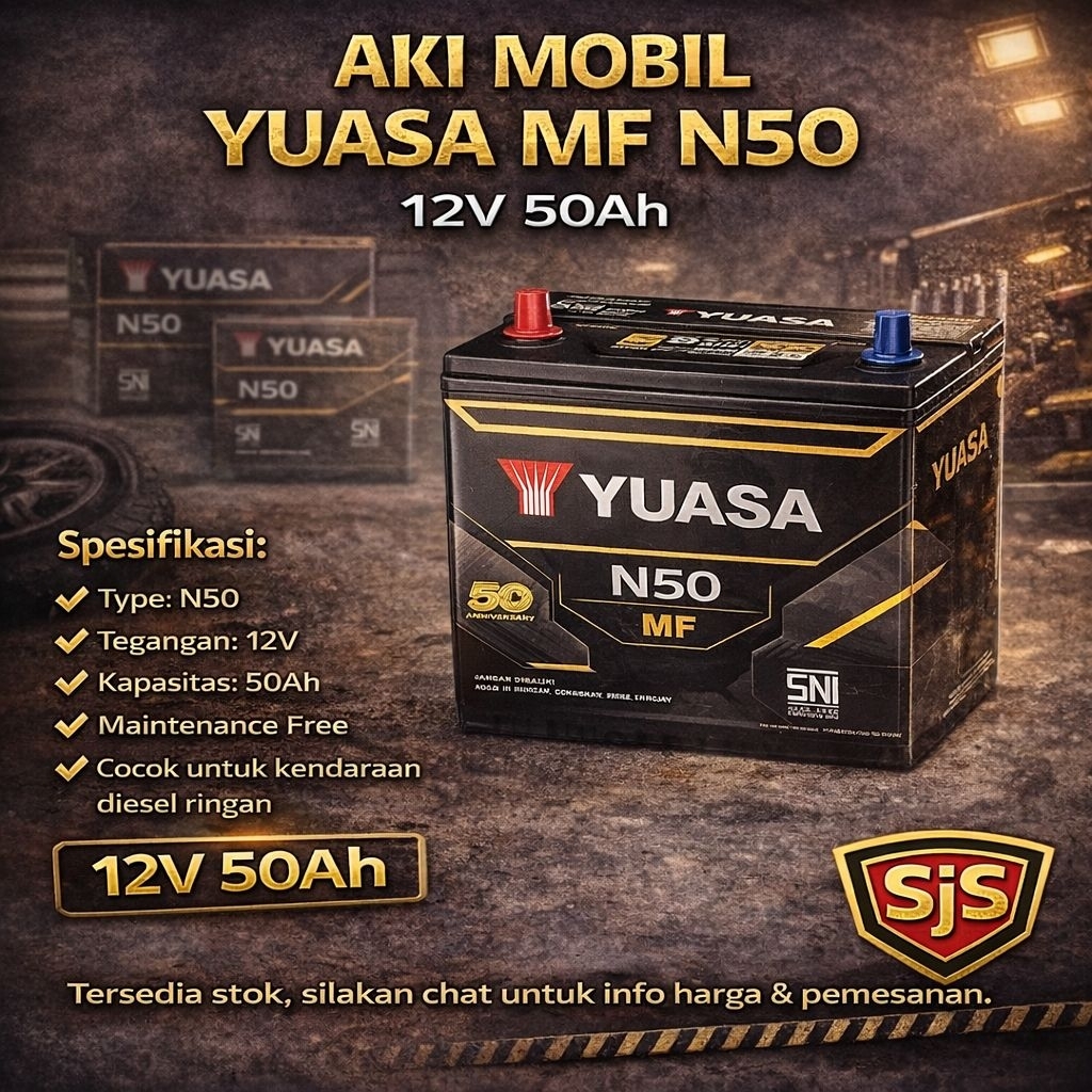 Aki Mobil Yuasa N-50 MF 12V 50Ah Kering - Aki Kendaraan Pribadi dan Komersial